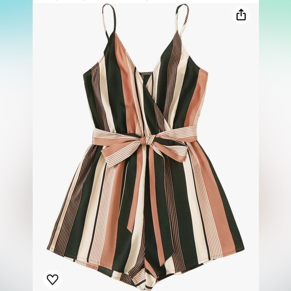 Women's Striped V Neck Romper w/Belt. Size Small. - Picture 4 of 7